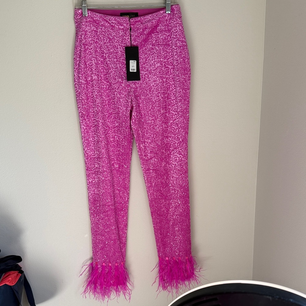 Fashion Nova Pink Feather Trim Pants